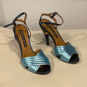 Veronica Beard Olympia Ankle Wrap Sandal sz.  8.5. 38.5 blue navy